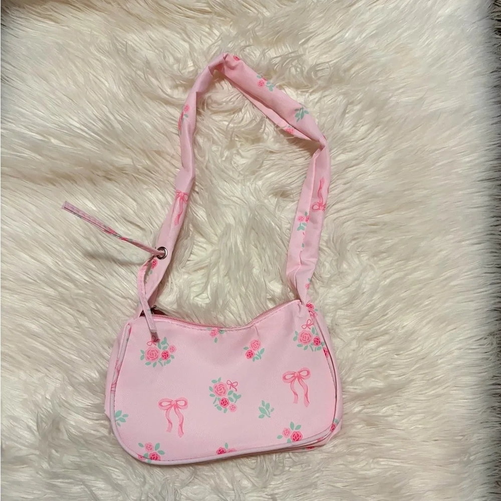 Pink Rose Print Shoulder Bag